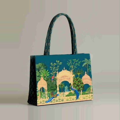 Picture of Printed Imported Canvas Tote Bag – Mughal Garden Design