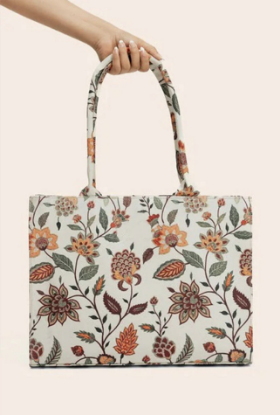 Picture of Cream Floral Canvas Tote Bag – Elegant Everyday Style